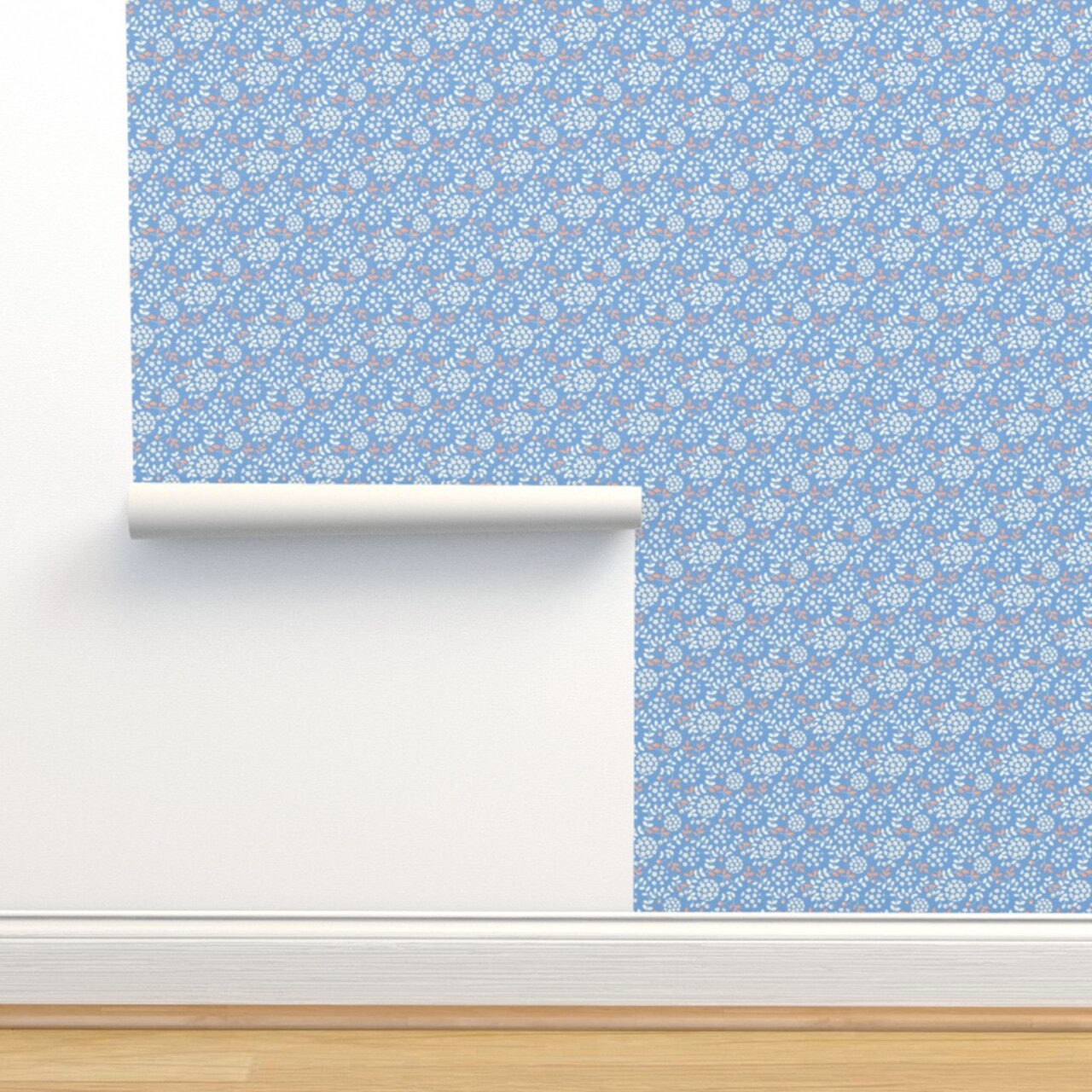 Floral Garden Botanical Nouveau Japon Dark Blue Red Yellow White Custom Removable Wallpaper by Spoonflower Peel & Stick Wallpaper 2FT Wide